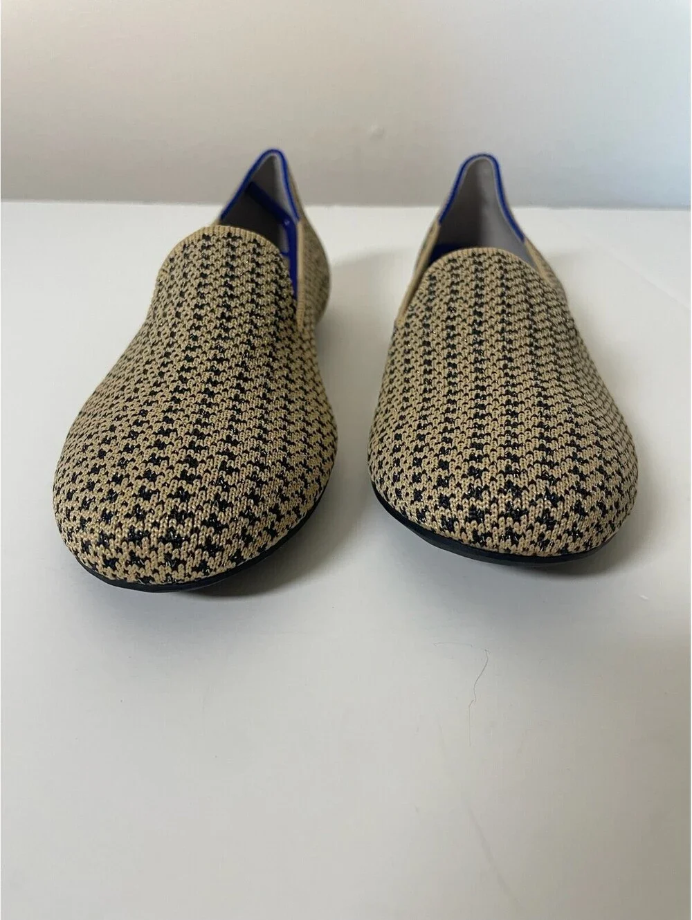 Rothys The Loafer Gold Houndstooth Tan Black Washable Slip On Flats Sz 8 NWOB